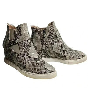 Paolo Snake-Print Wedge Sneakers in Gray and Cream